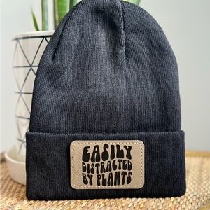 Easily Distracted By Plants Beanie, Beanie, Hats with Leather Patch